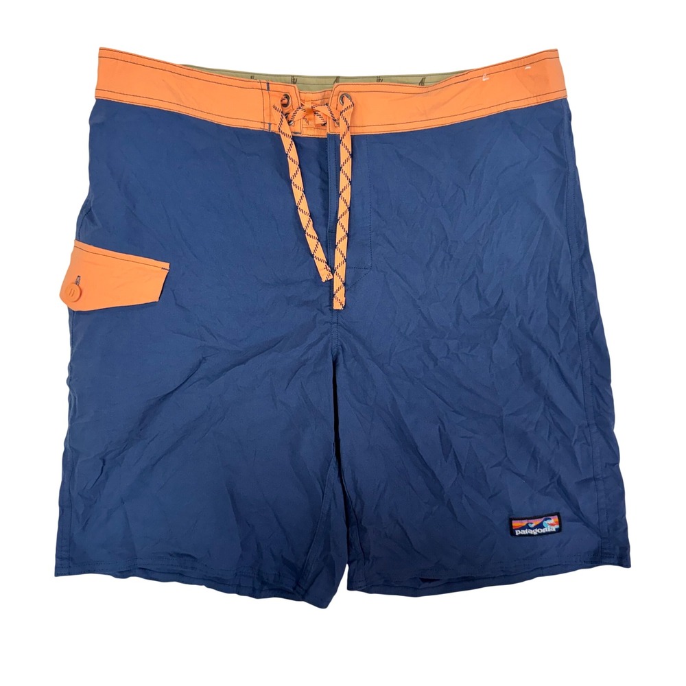Patagonia Mens Stretch Wavefarer Boardshorts Blue Orange 36 Swim Trunks